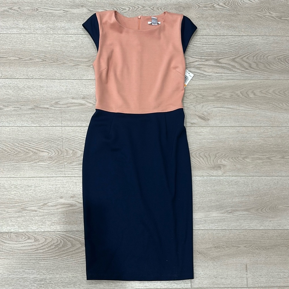 Peach and Navy Midi Dress